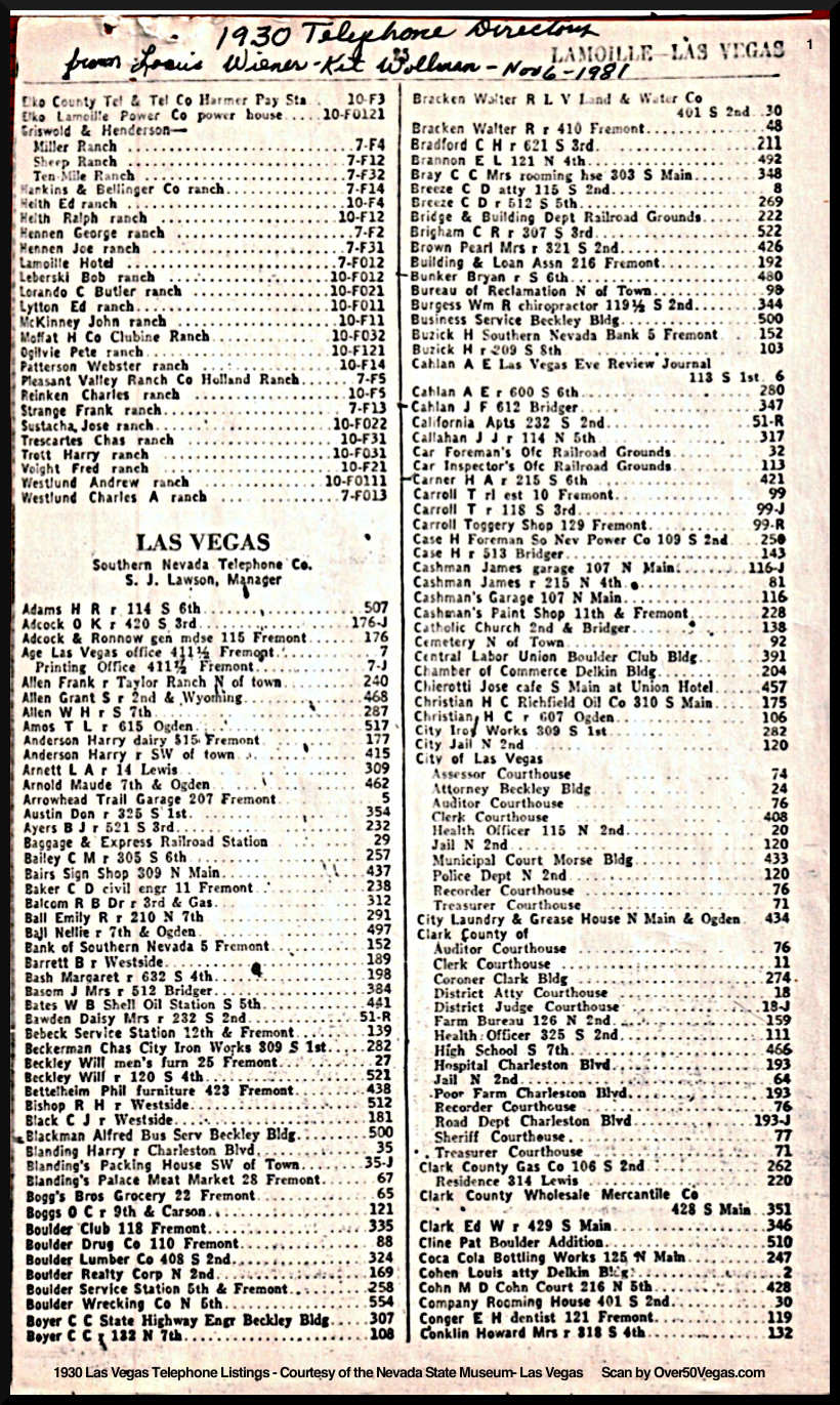 Use your browser to search for text in the page-1930 Las Vegas Telephone Listings 